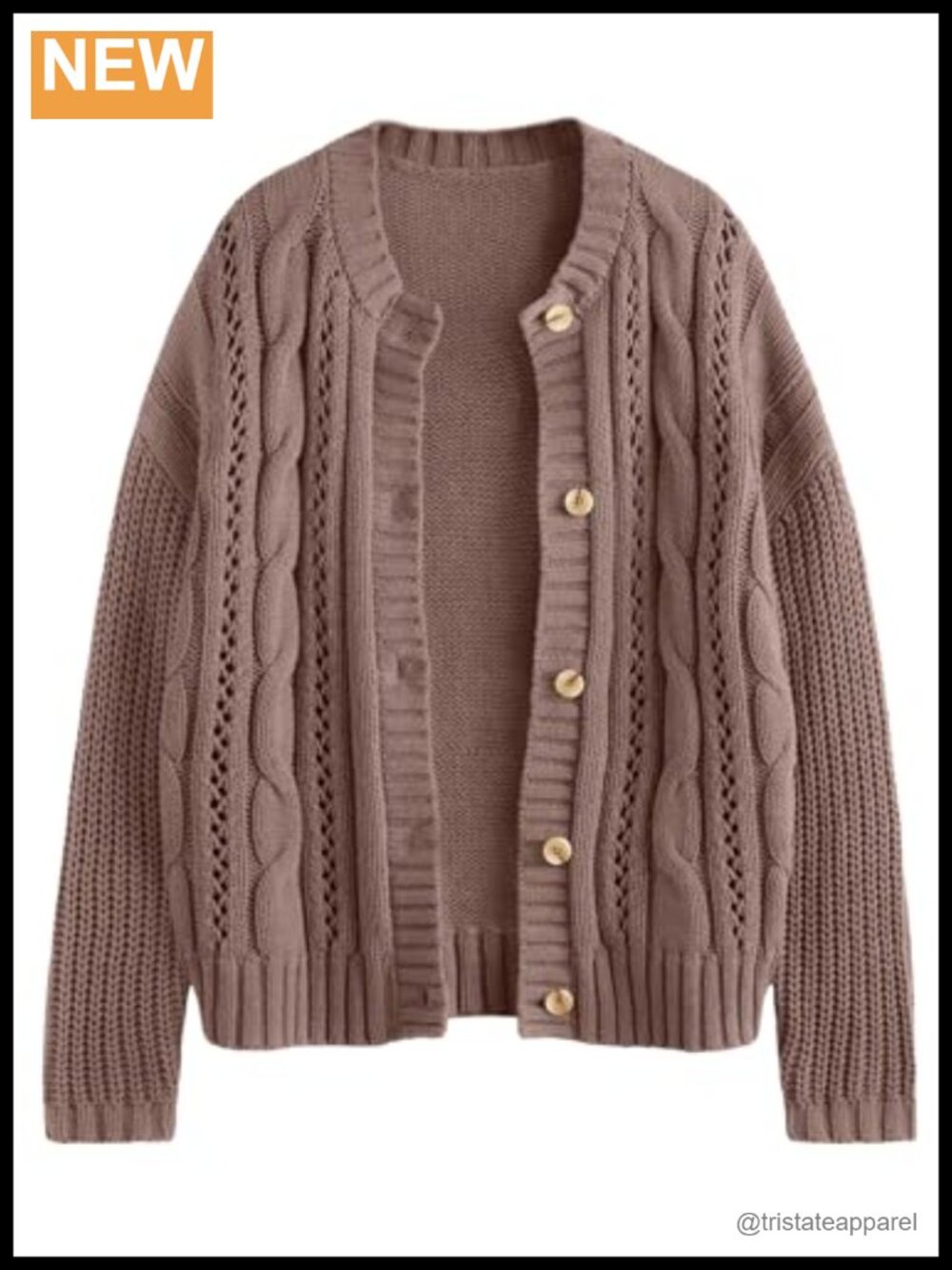 Cable Knit Button Up Cardigan Chunky Eyelet Crochet Fall Winter Sweater